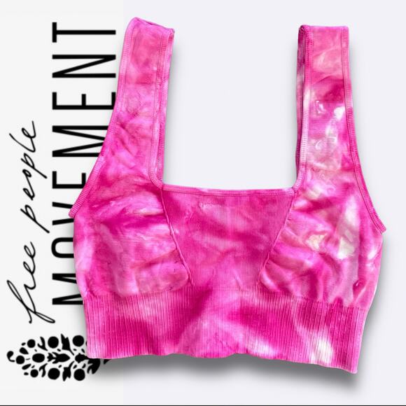 FP MOVEMENT NWOT ACTIVEWEAR SPORTS BRA CAMI GOOD KARMA CROP TOP TIE DYE PINK - Picture 2 of 10